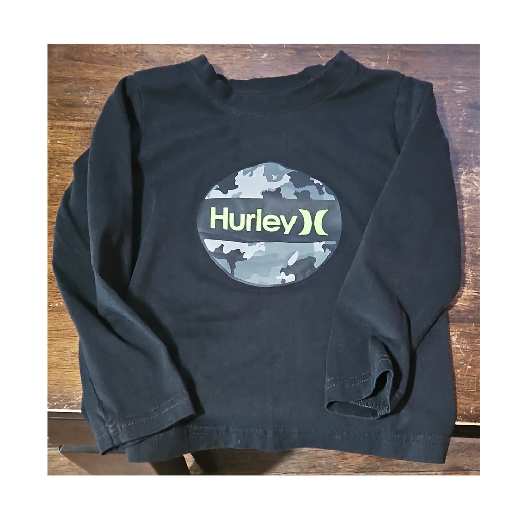 Hurley Boys 3T Black Cotton Jersey Long Sleeve Camo Logo Crew Neck Tee