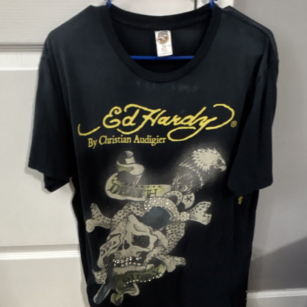 Ed Hardy Skull Tattoo Graphic Black Crew Neck Short Sleeve T-Shirt XL