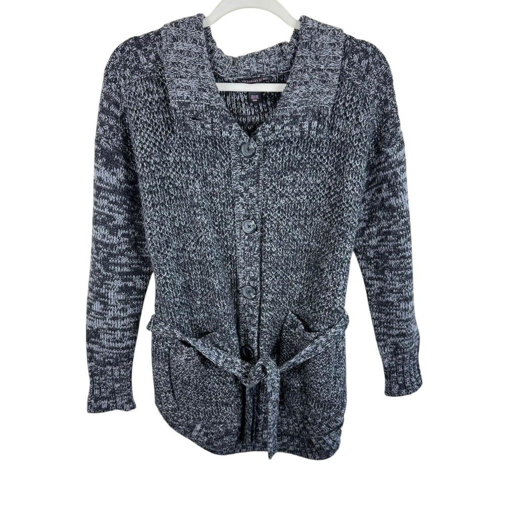 Victoria's Secret Gray Wool Blend Belted Chunky Knit Button Up Cardigan M