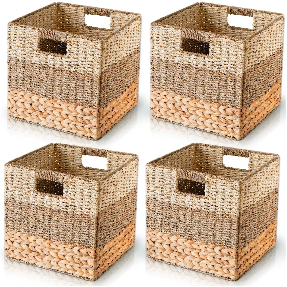 Wicker Storage Basket, Natural Wicker Cube Storage Bin, Hyacinth Cube Storage...