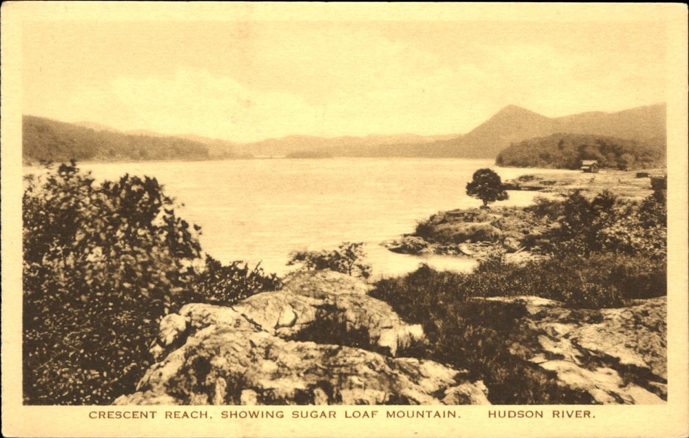 Crescent Beach showing Sugar Loaf Mountain Hudson River sepia Albertype NY