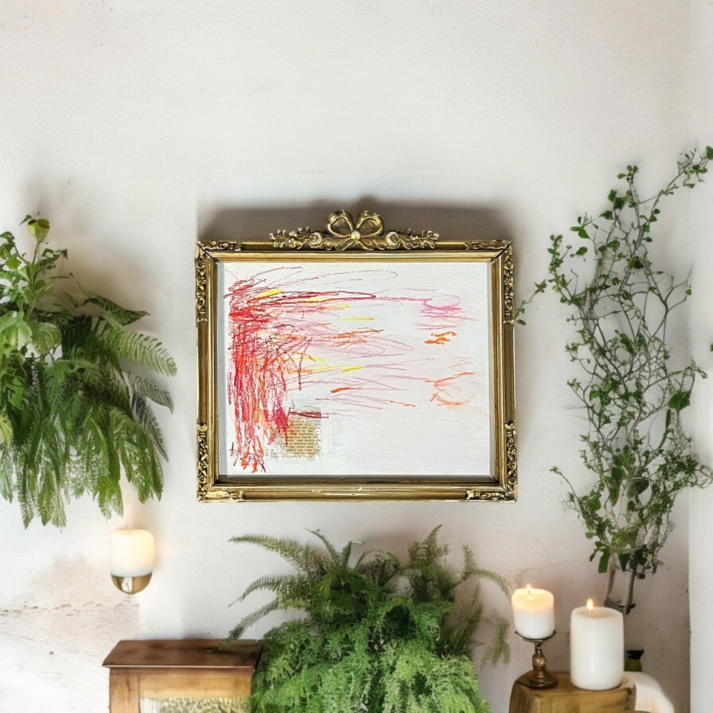 Original Framed Mixed Media Abstract Art Painting 10x11 