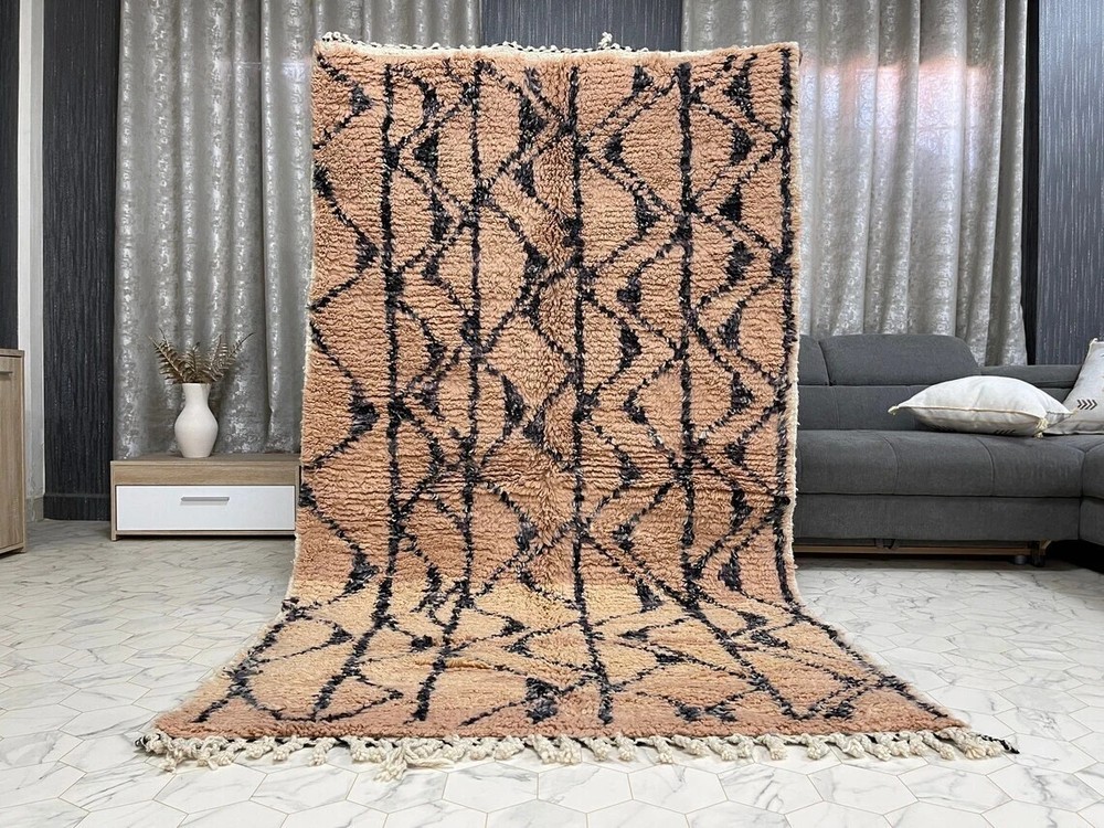 Handmade Moroccan Berber Beni Ourain Wool Rug Handmade Area Design Carpet Rug