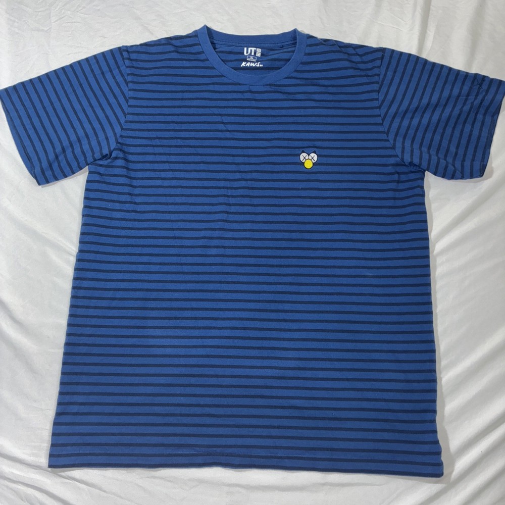 Uniqlo x KAWS x Sesame Street Blue Short Sleeved Striped Shirt size XL
