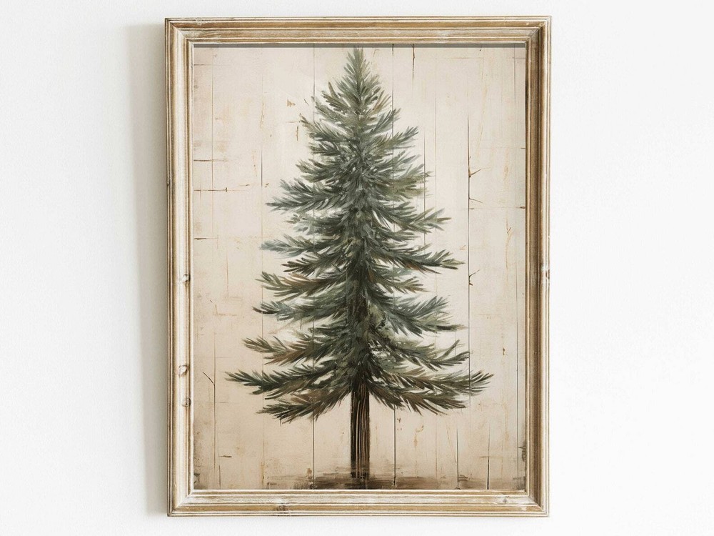 Fir Tree Art Christmas Wall Art Vintage Minimalist Nature Print Rustic Home
