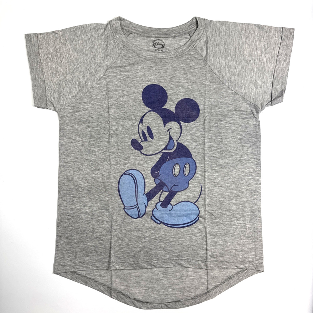 Disney Mickey Mouse Gray Juniors Women T-shirt Graphic Tee Short Sleeve Tee