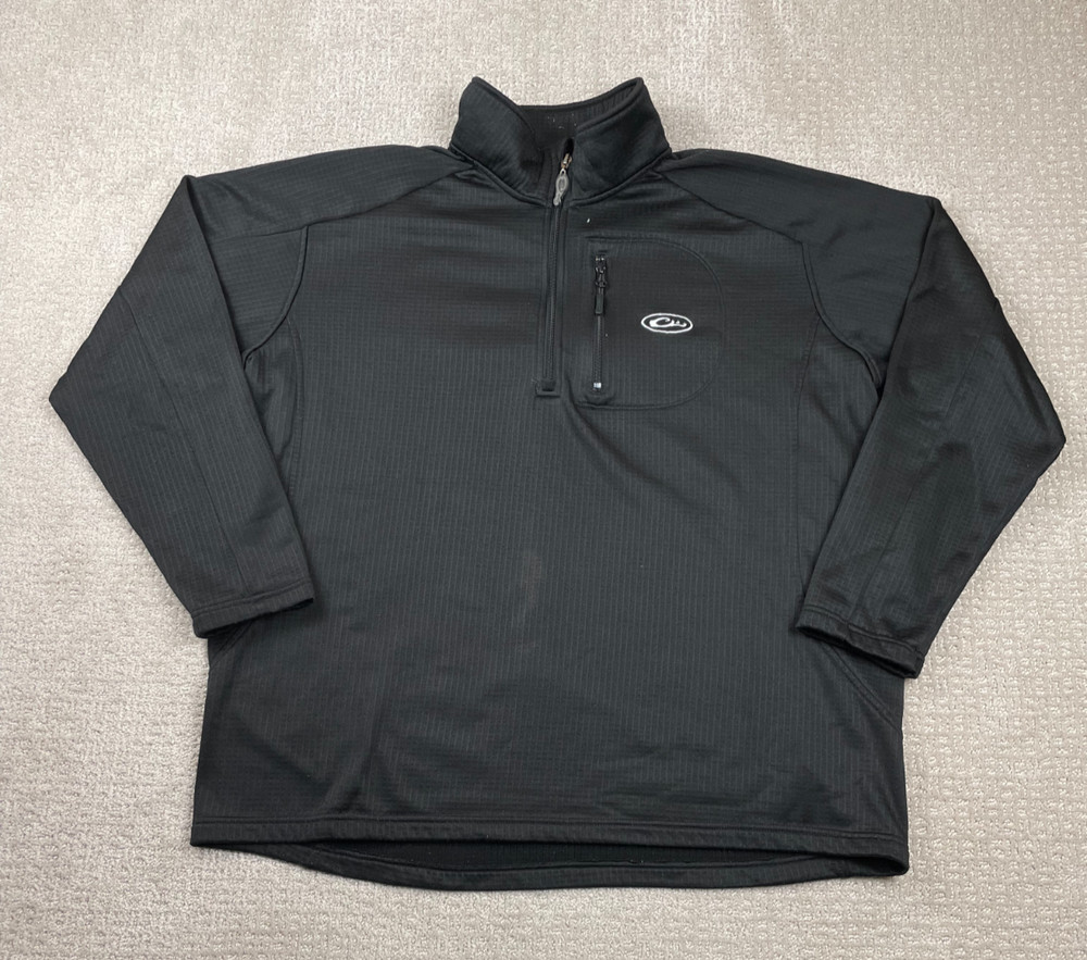 Drake Waterfowl Jacket Mens XL Black Thermal Grid Fleece 1/4 Zip Outdoors Warm