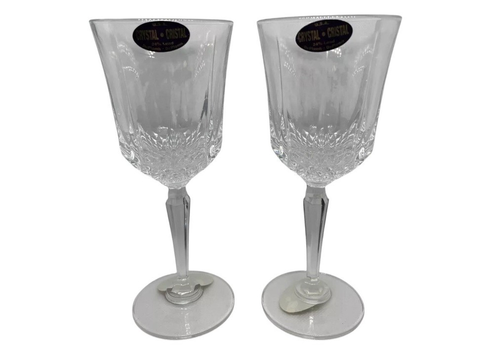 Elegant DePlomb USA 24% Cut Lead Crystal Wine Champagne Stemmed Glasses Set of 2