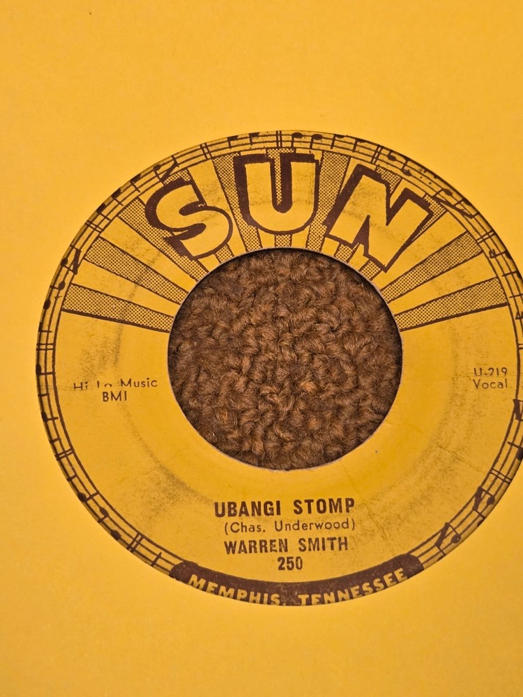 45 RPM Warren Smith SUN 250 Ubangi Stomp / Black Jack  David VG+