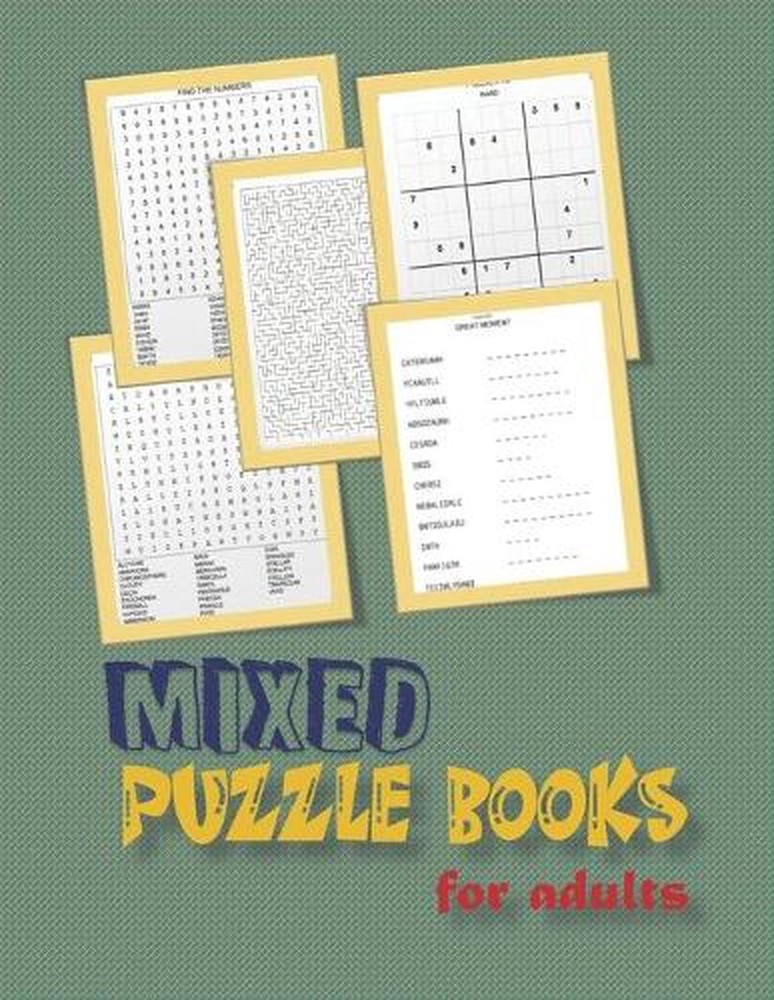 Mixed puzzle books for adults: word search, sudoku hard, Number searches, scramb