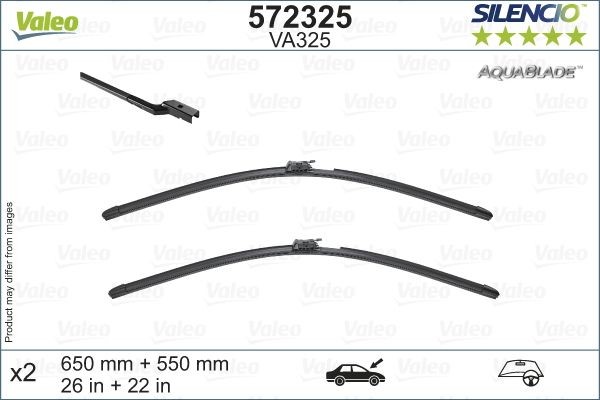Valeo 572325 Silencio Aqua VA325 Front Wiper Blade Set Flat 650mm 550mm 26