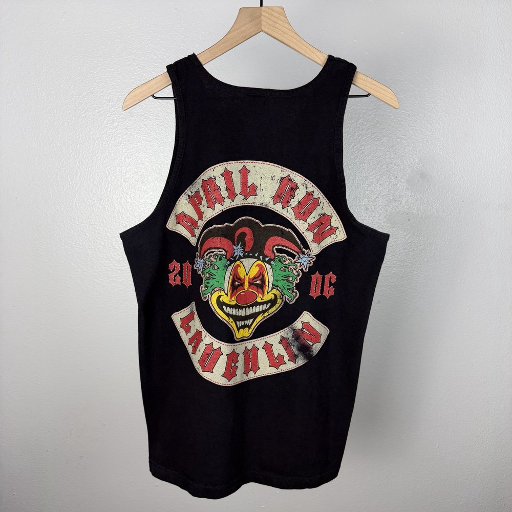 Vintage Y2K Laughlin Biker Run Rally Joker Clown Jester Tank Top T Shirt Large