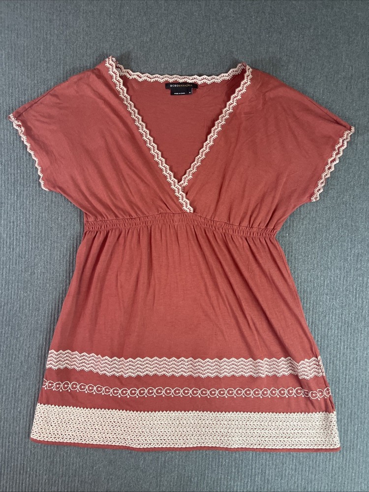 VTG BCBG MaxAzria Woman Sz M Empire Waist Shirt Top Y2K /Babydoll
