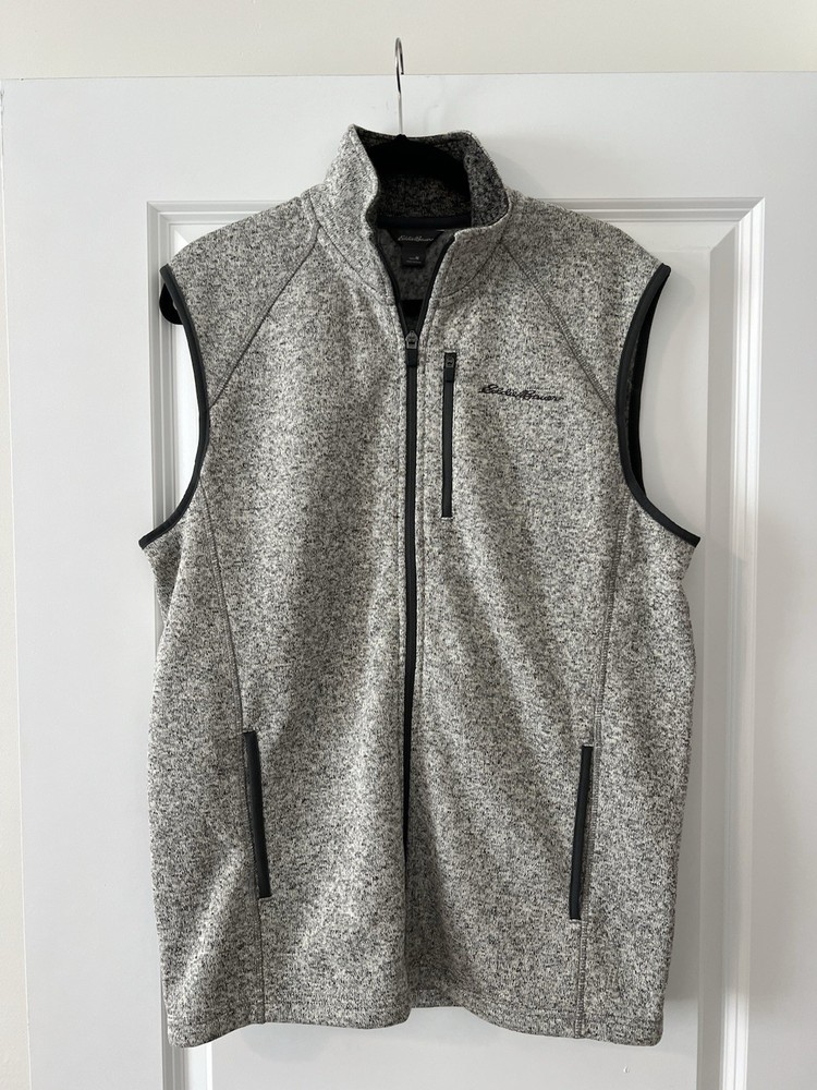 Eddie Bauer Fleece Vest Mens Medium Full Zip Gray with Full Zip Pockets