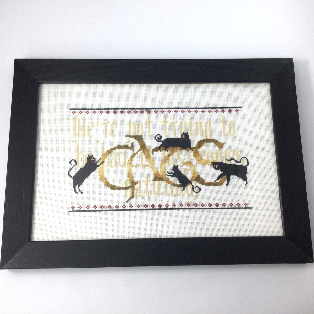 Handmade Needlepoint Picture of Black Cats Playing in 14x10 Wooden Frame