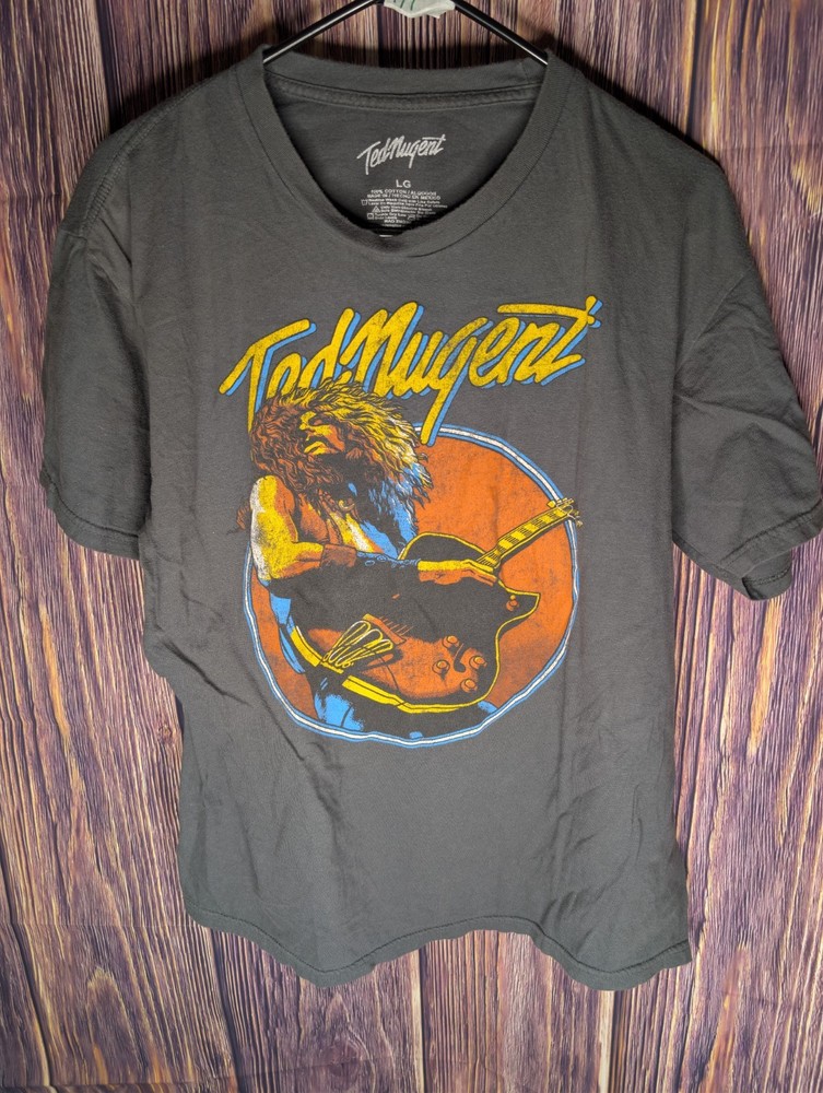 Ted Nugent Graphic T-Shirt Men's Size Large Charcoal Gray Rock Music Band Tee LG