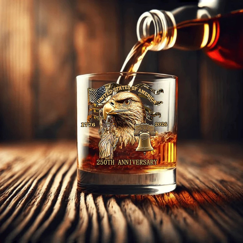 USA 250th Anniversary Whiskey Glass - 11oz Clear Scotch & Bourbon Cocktail Cup