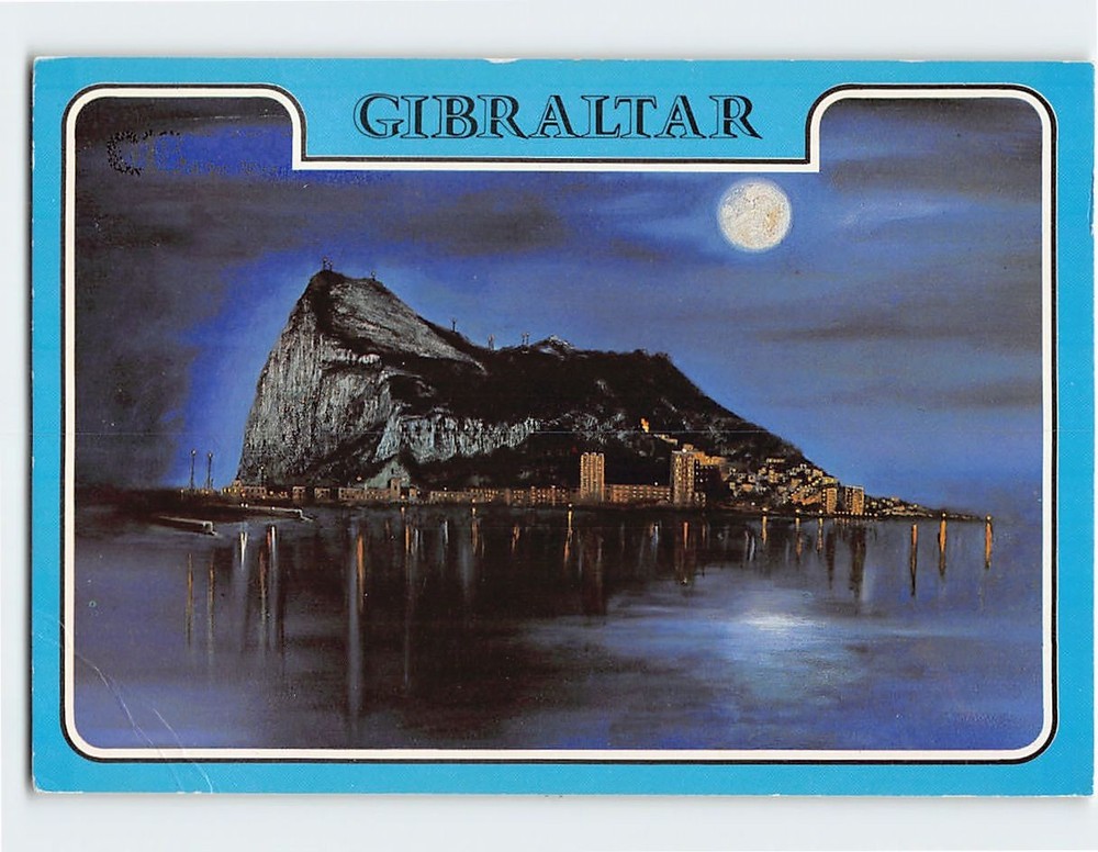 Postcard The Rock at night Gibraltar British Overseas Territory