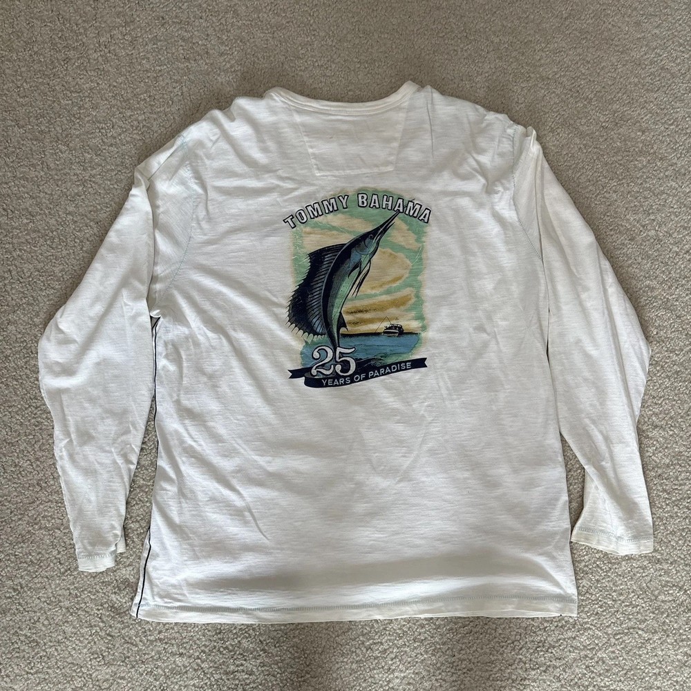 Tommy Bahama Men’s L Embroidered Sailfish Long Sleeve Graphic Tee Coastal