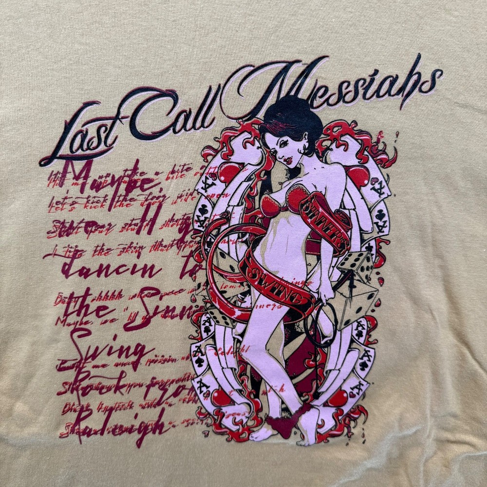 VTG Last Call Messiahs T Shirt Mens 3XL Beige Gambling Woman Graphic Dance Flirt