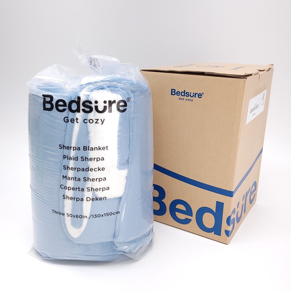 Bedsure Sherpa Fleece Throw Blanket Light Blue 50