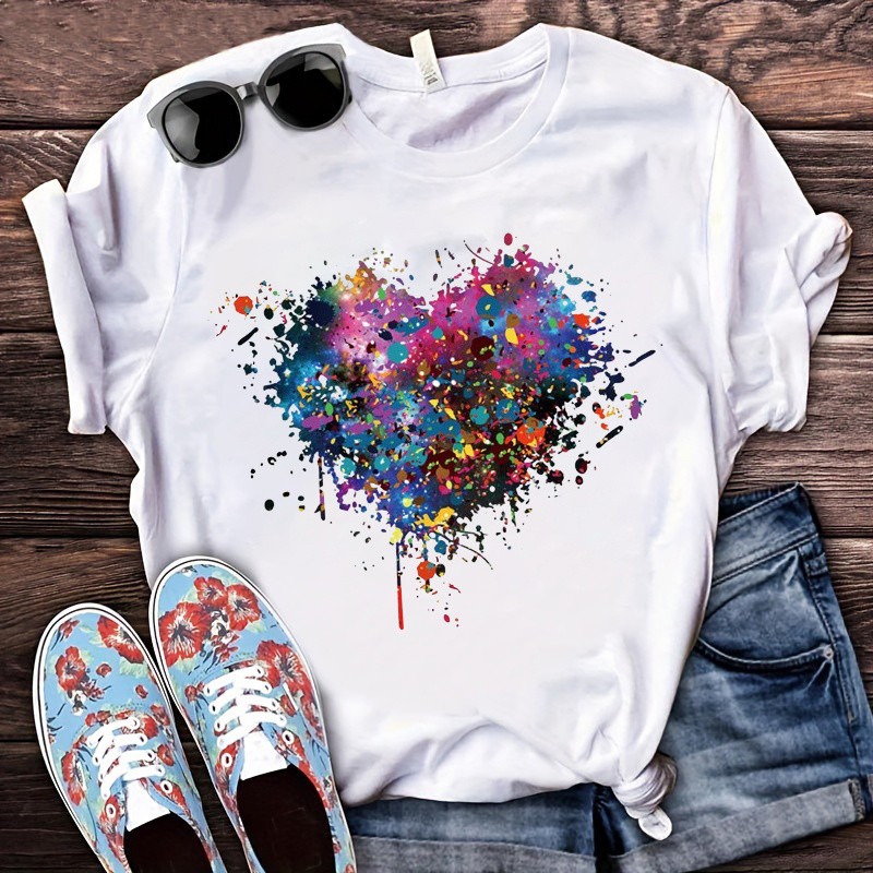 Vibrant Abstract Splatter Heart Graphic Tee-image