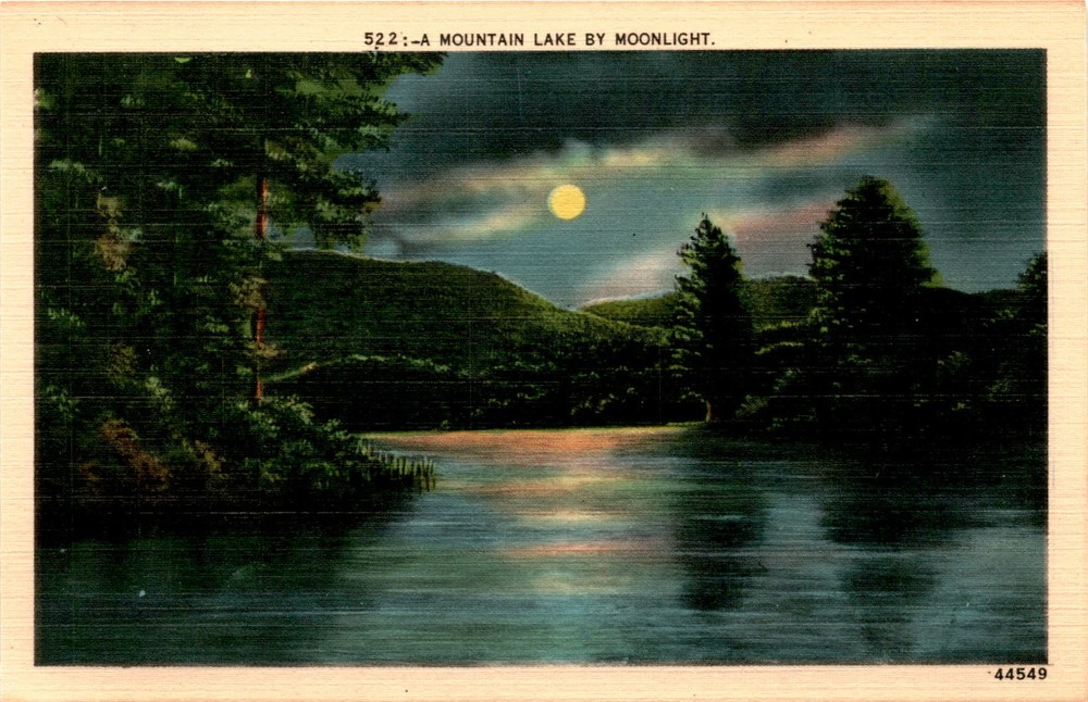 Mountain Lake, Moonlight, Asheville, N. C. Postcard