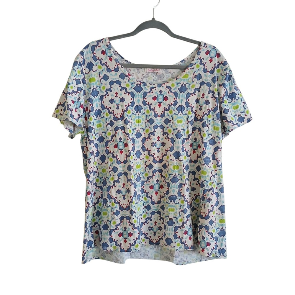FRESH PRODUCE Spanish Tile Print Top Women’s 1X 100% Cotton Relaxed Fit Summer