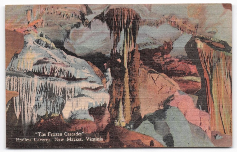 Frozen Cascades Endless Caverns New Market Virginia Linen Postcard