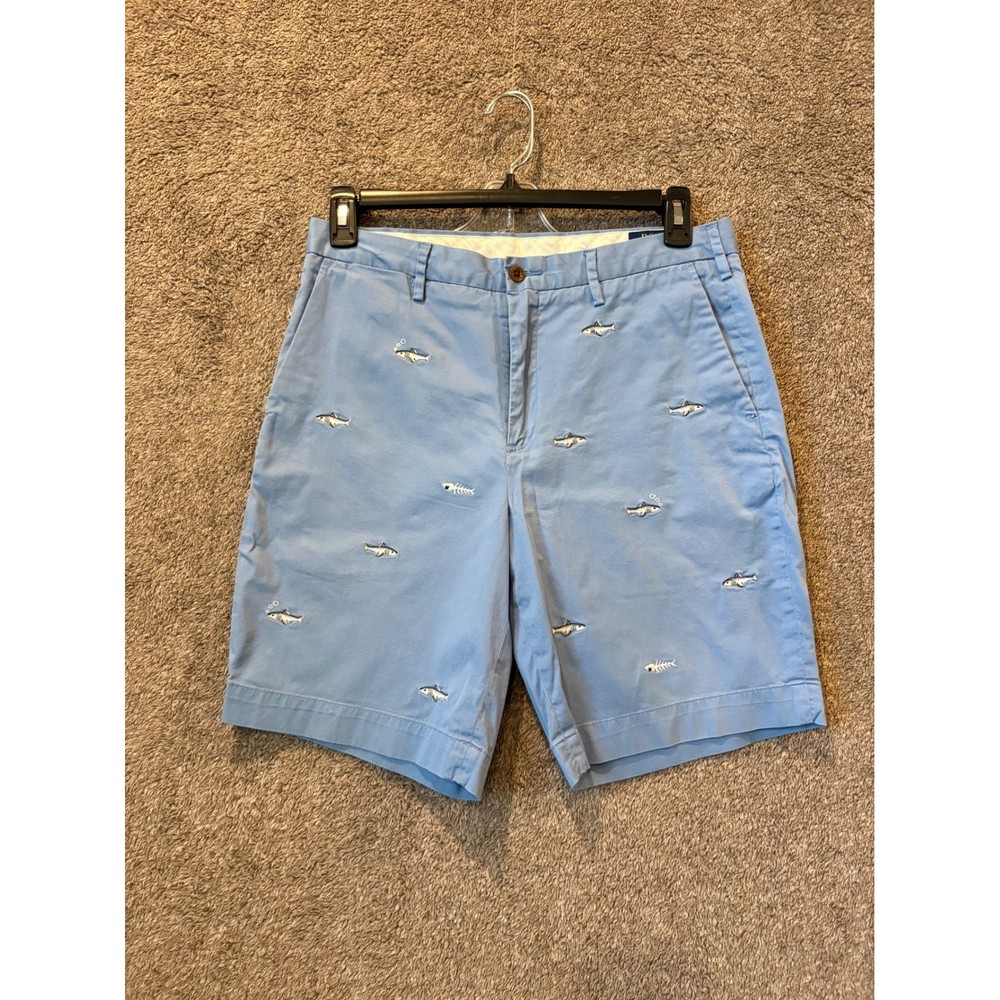Polo Ralph Lauren Mens 32 Light Blue Shark Embroidered Chino Shorts