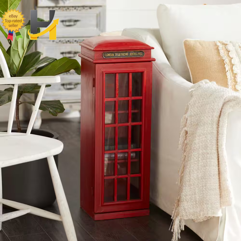 Litton Lane 2 Shelf Wood Stationary Red London Telephone Booth Storage Unit