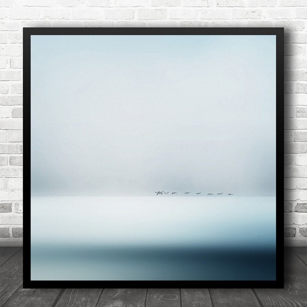 Sea Water Sky Birds Minimalism White Blue Belgian North sea Square Print