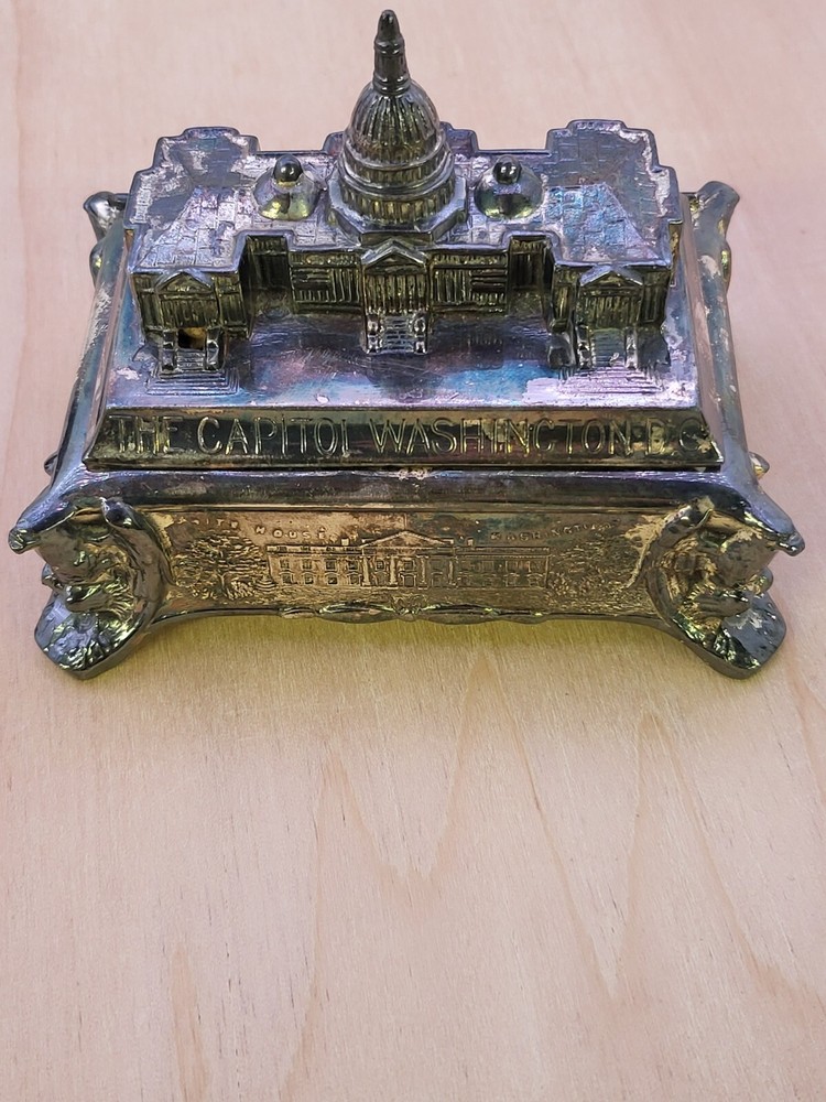 The Capitol Building Washington D.C Silver Plated Silk Lined Metal Trinket Box