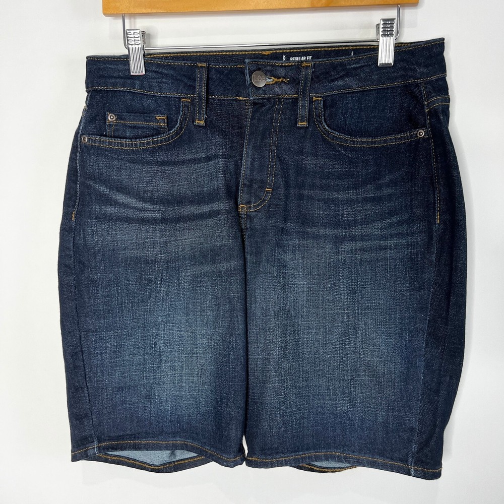 LEE Jean Shorts Dark Wash Regular Fit Bermuda Mid Rise Women's Size 8