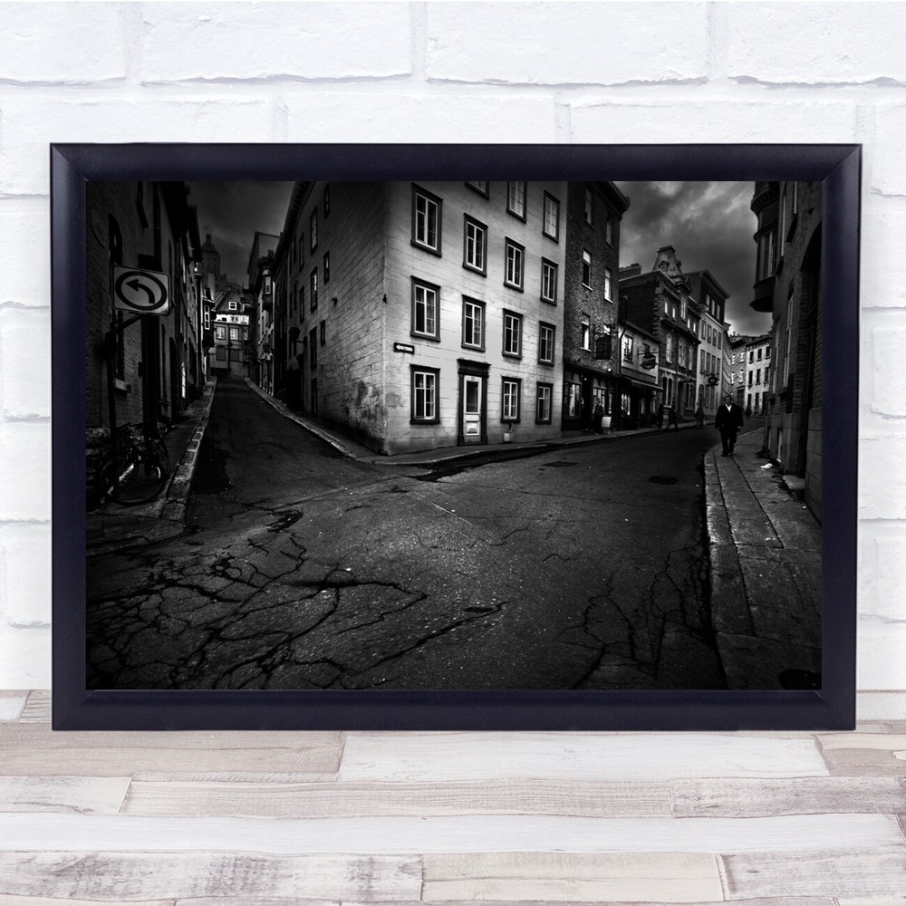 Street Alley Man Dark France building Black White Wall Art Print