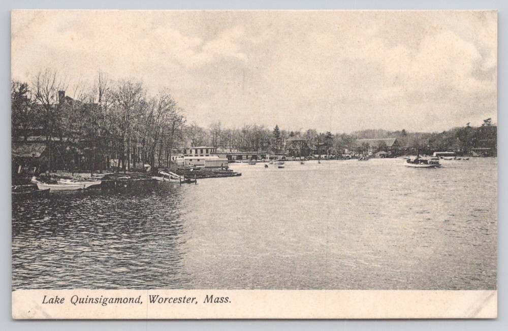 Lake Quinsigamond Worcester MA Seaplane Boat House Postcard c1910