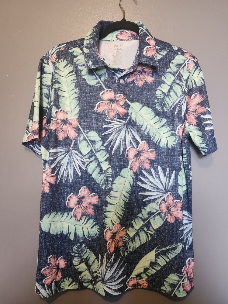 Falls Creek Performance Floral Print Polo Shirt Men's Size Medium Casual Golf