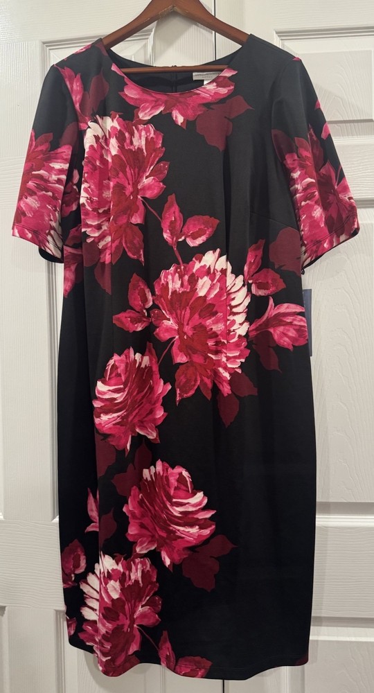 NWT london times dress 16w Black Red Flowers