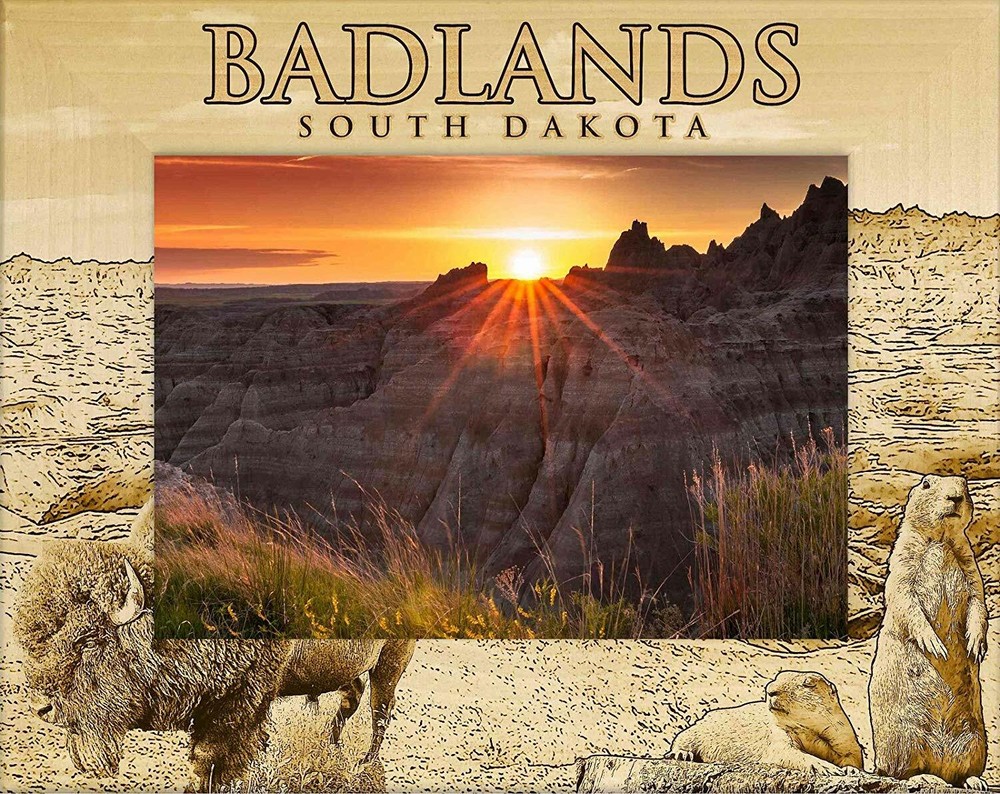 Badlands South Dakota Laser Engraved Wood Picture Frame Landscape (4 x 6)