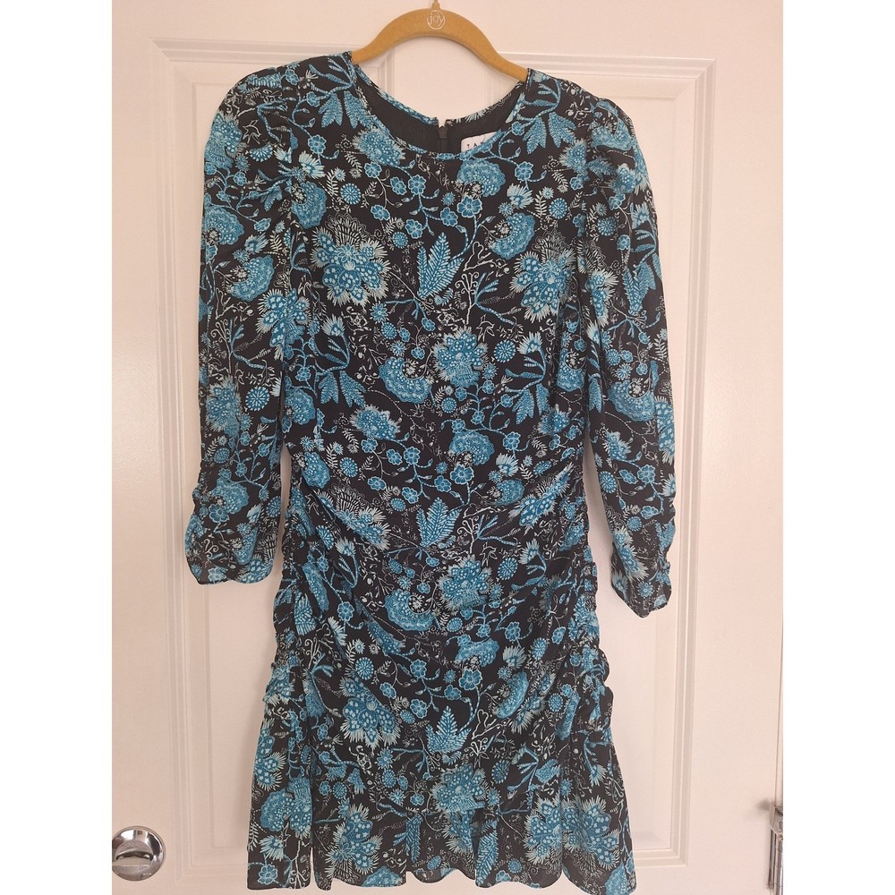 Tanya Taylor Womens Floral Print  Silk  Dress Blue Size S