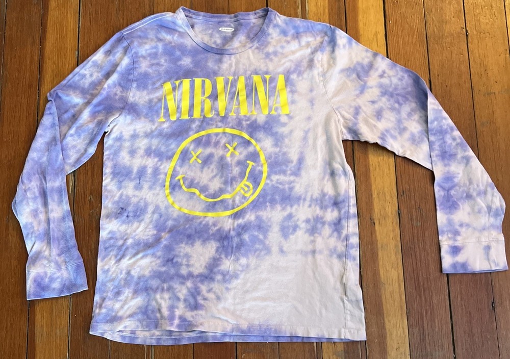 Old Navy Nirvana Smiley Face Tie-Dyed Long Sleeve T-Shirt Large