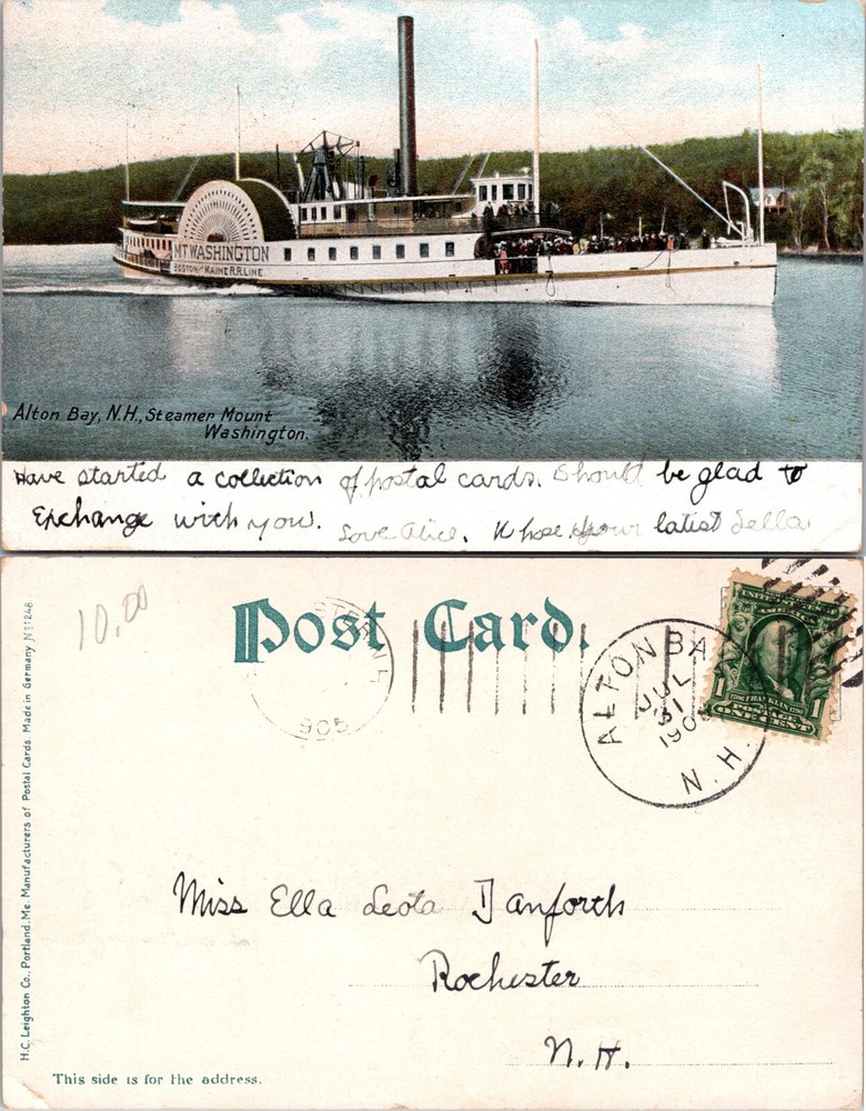 Steamer Mount Washington Alton Bay New Hampshire NH Postcard