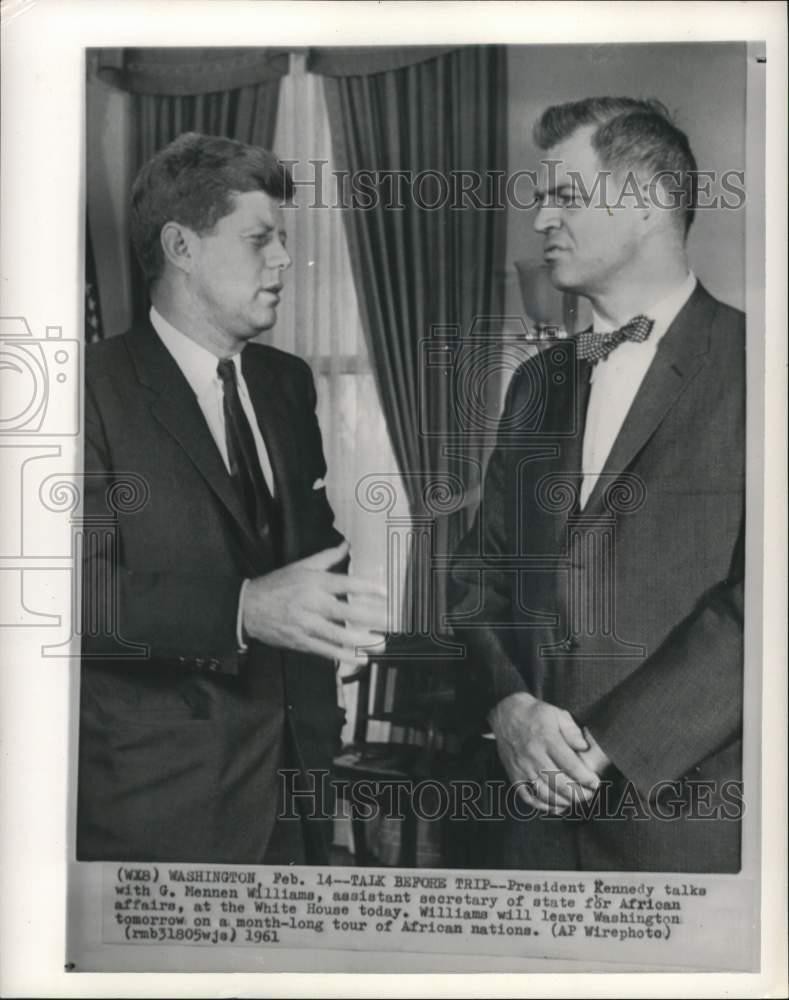 1961 Press Photo President Kennedy and G. Mennen Williams in Washington. DC