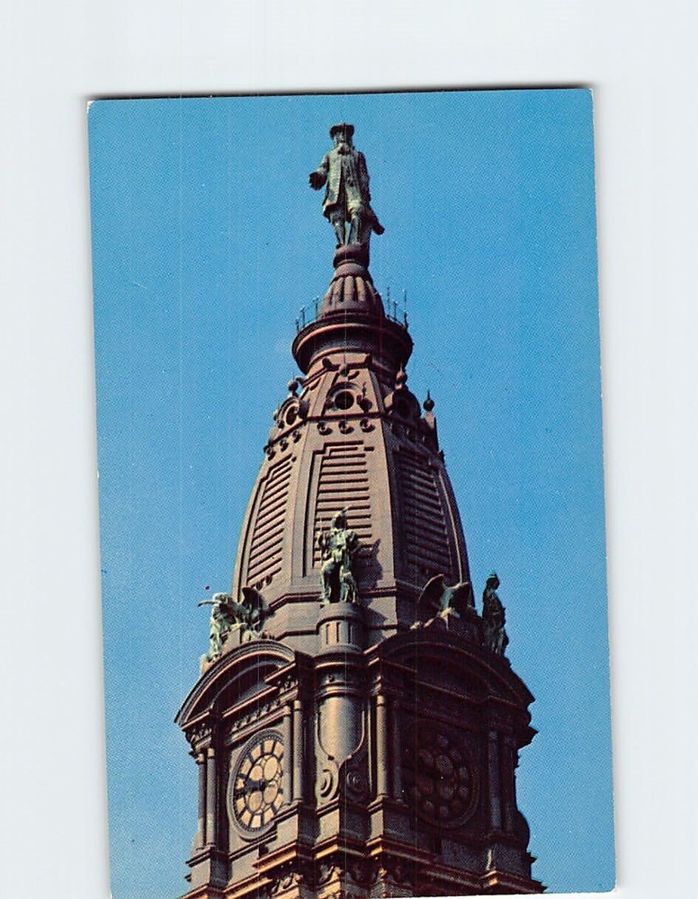 Postcard Statue of WM Penn Atop City Hall Tower Philadelphia Pennsylvania USA