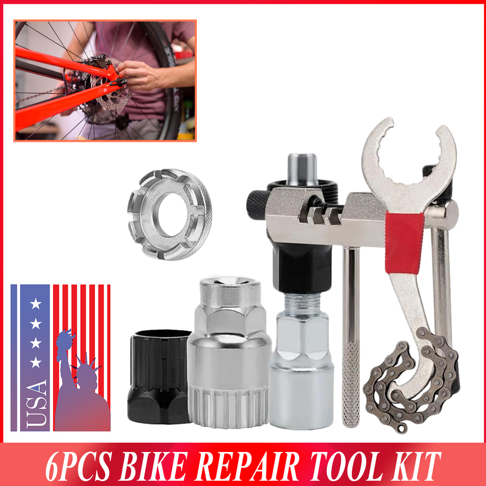 6PCS Bike Repair Tool Kit with Crank Chain Cutter Extractor and Freewheel Puller
