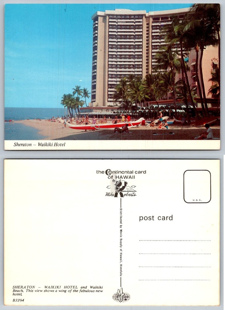 Vintage Sheraton Waikiki Hotel Hawaii Postcard Honolulu Beach Outrigger Canoe