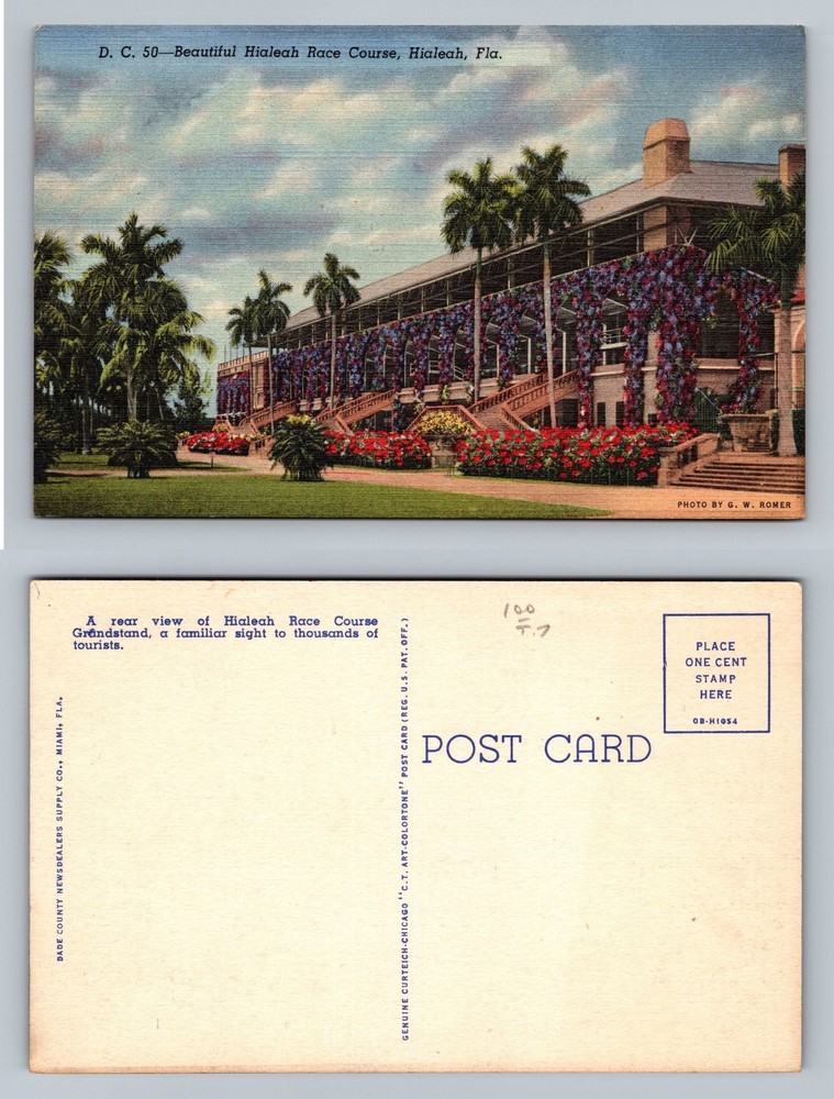 Hialeah, FL-Florida, Race Course Grandstand Flower Vines View Vintage Postcard