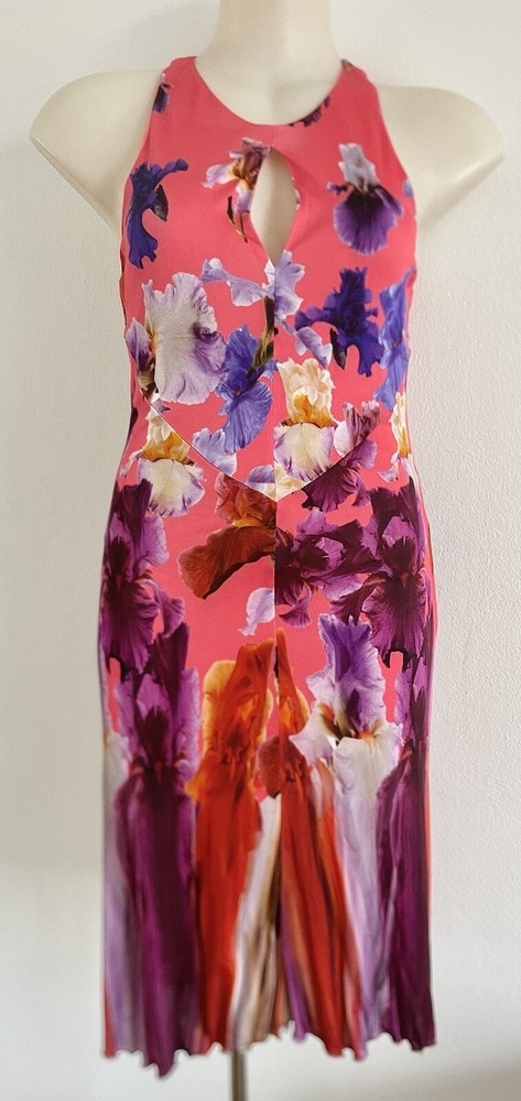 VERSACE Coral Pink Floral Tulip Stretch Dress Size IT44 M-image