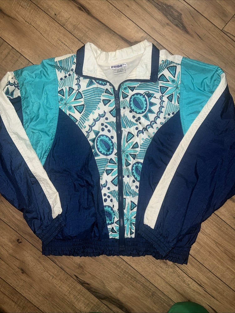 Vintage Puma Track Jacket Small Color Block Geometric