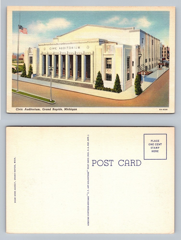 Grand Rapids, MI-Michigan, Civic Auditorium Front View Vintage Postcard